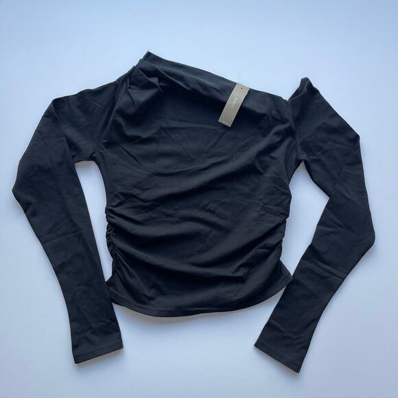 J.Crew Asymmetrical Off The Shoulder Top Stretch Cotton Black Size Small NWT - Picture 3 of 5